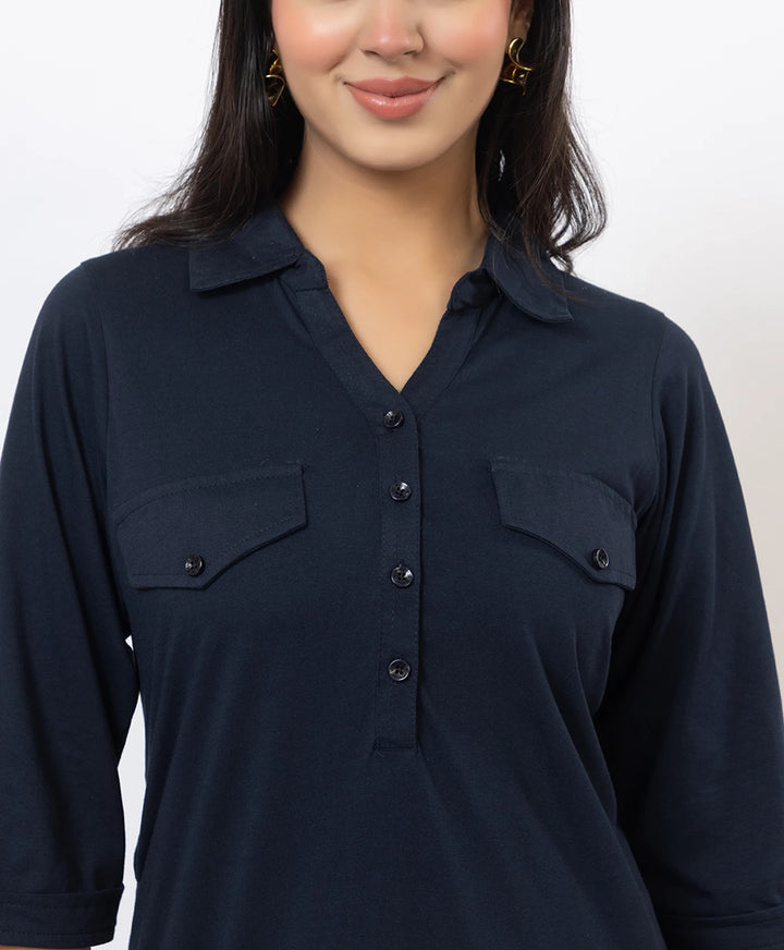 Collared Pathani Kurta with Relaxed Draped Salwar