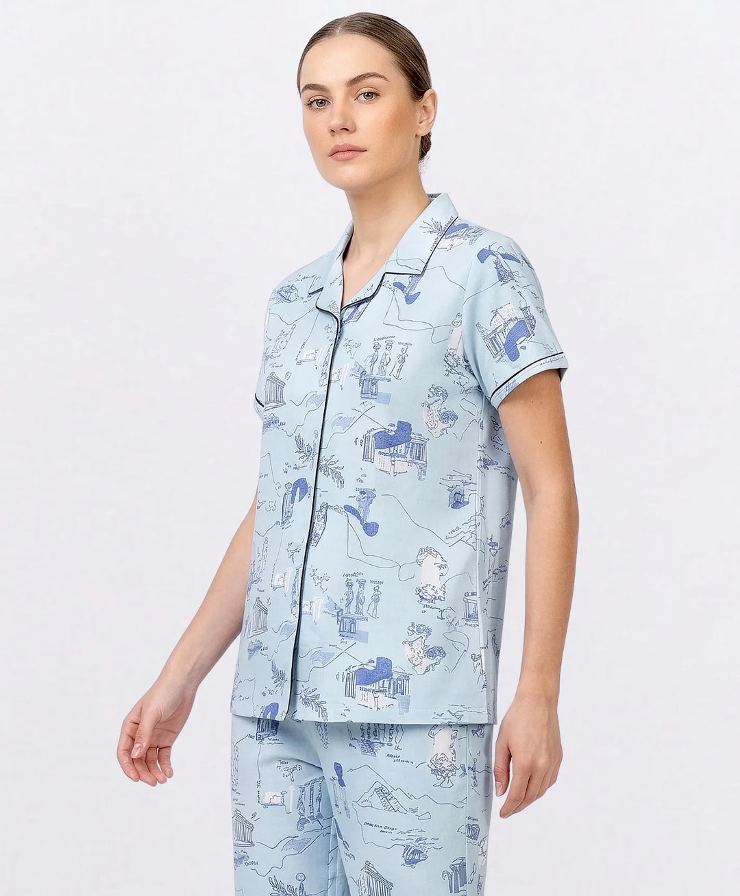Collared Front Open Nightwear Set