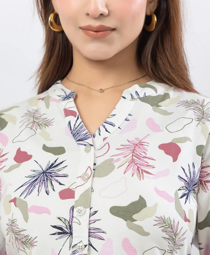 Floral Print Three-Quarter Sleeve Short Kurti