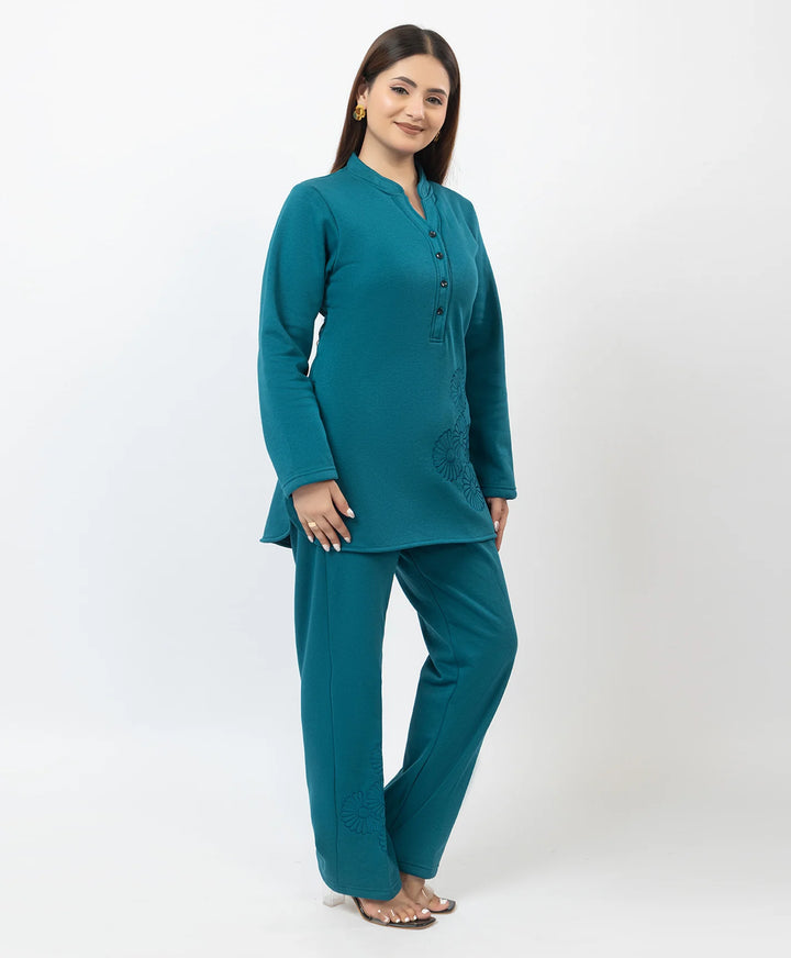 Band Collar Floral Embroidered Kurta and Straight Pants Set