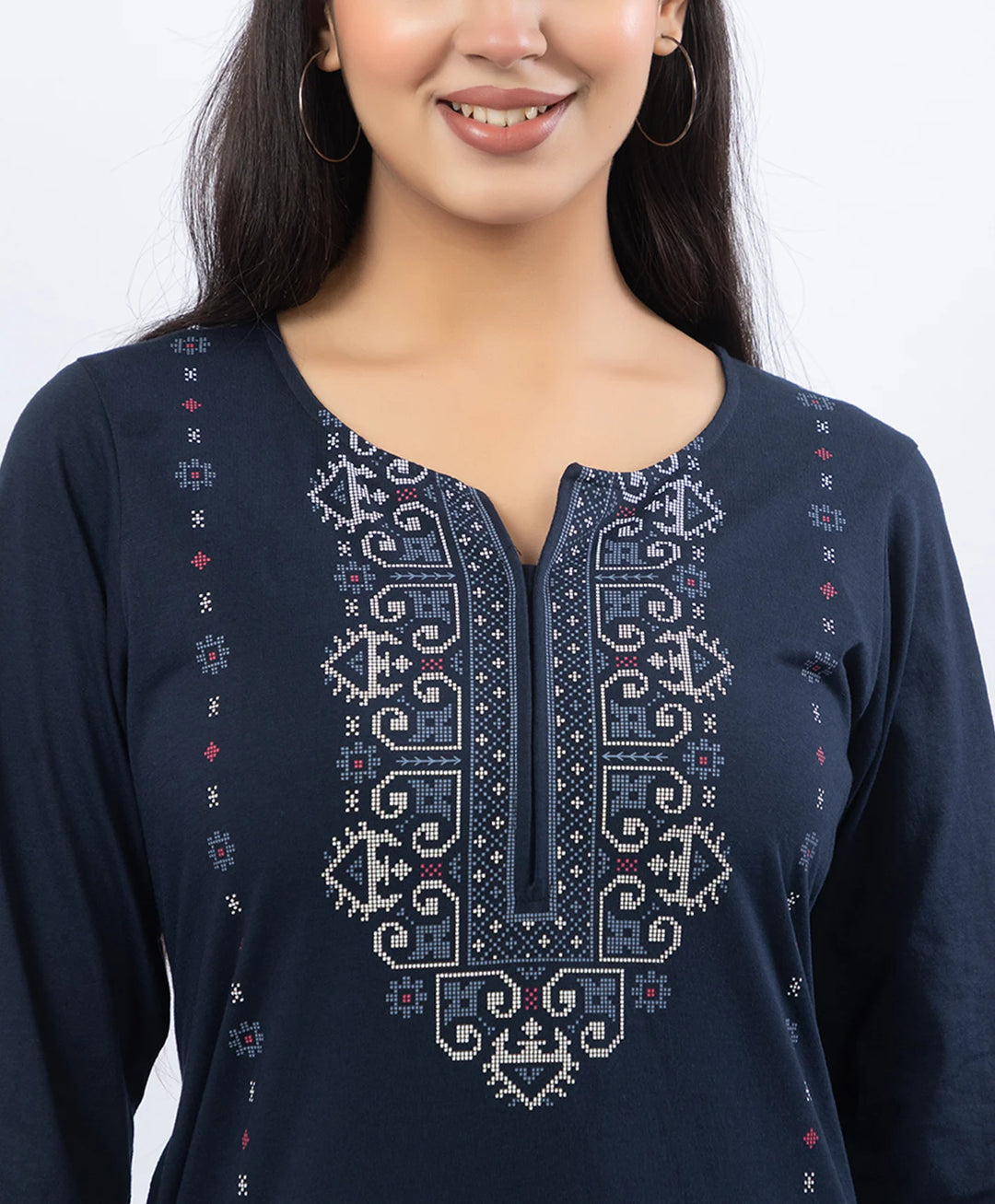 Embroidered-Style Printed Kurta Set