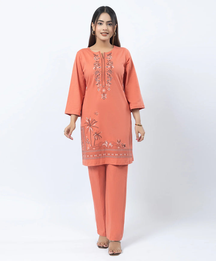 Premium Round Neck Border Printed Kurta Set with Straight-Fit Pants