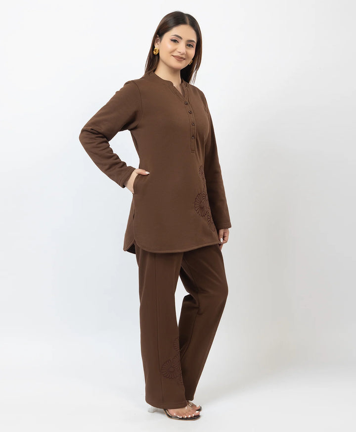 Band Collar Floral Embroidered Kurta and Straight Pants Set
