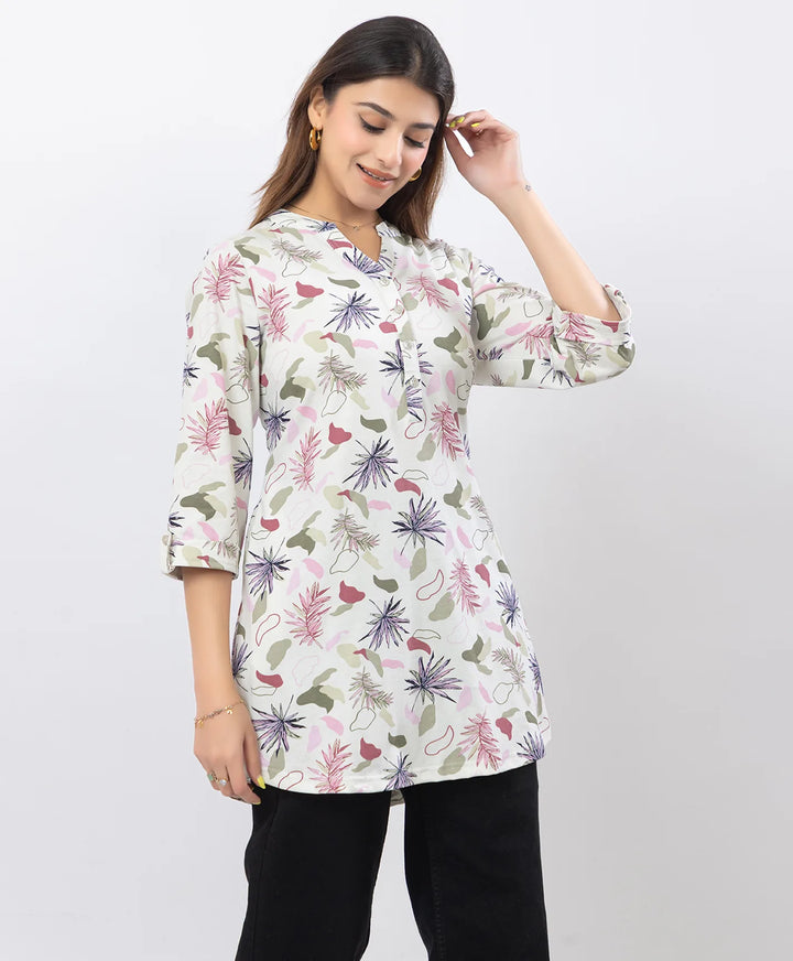 Floral Print Three-Quarter Sleeve Short Kurti