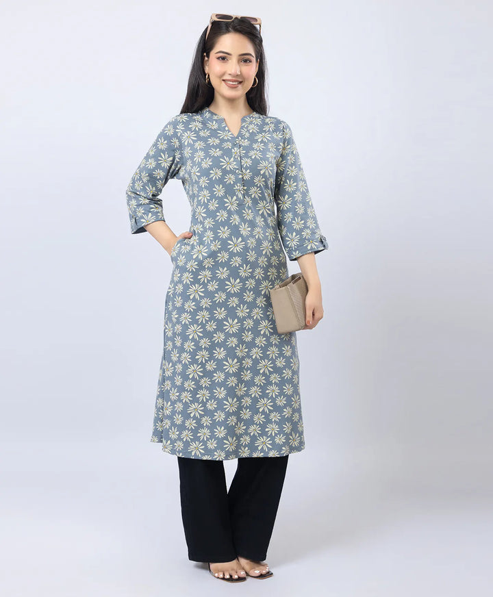 Floral Print Straight Silhouette Long Kurti