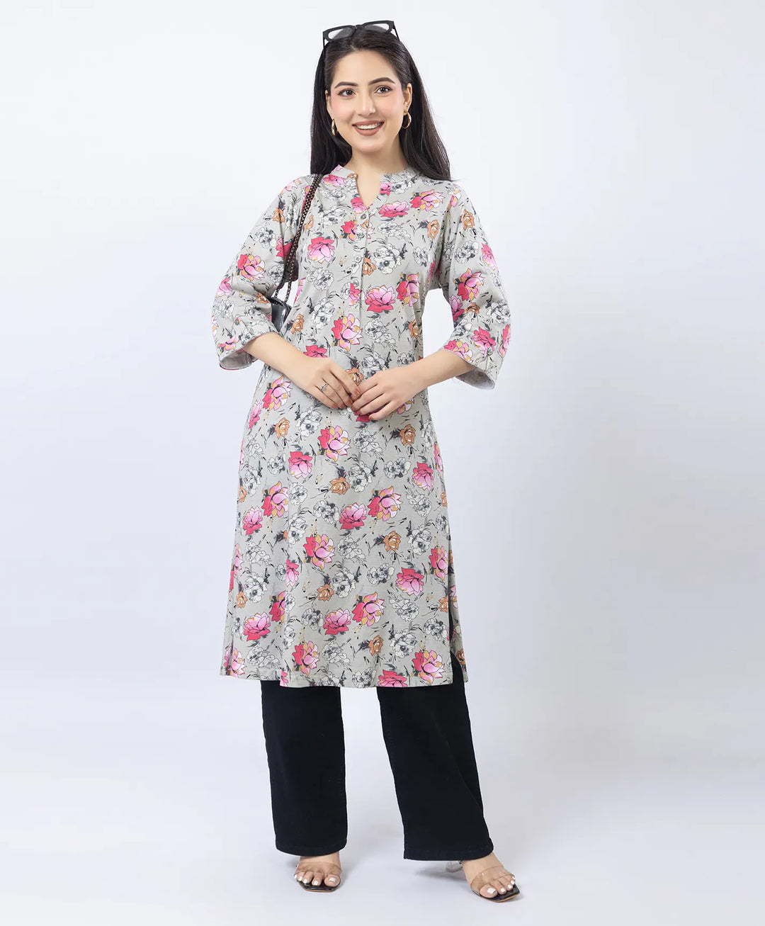 Floral Print Straight Silhouette Long Kurti