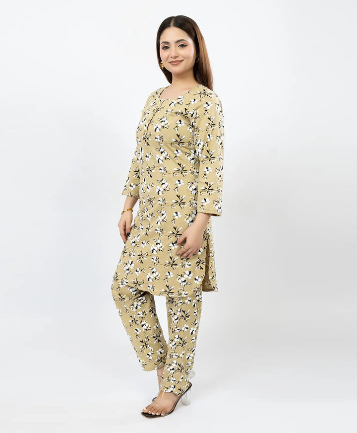 Quarter Sleeve Printed Cotton Kurta with Straight Pant Set