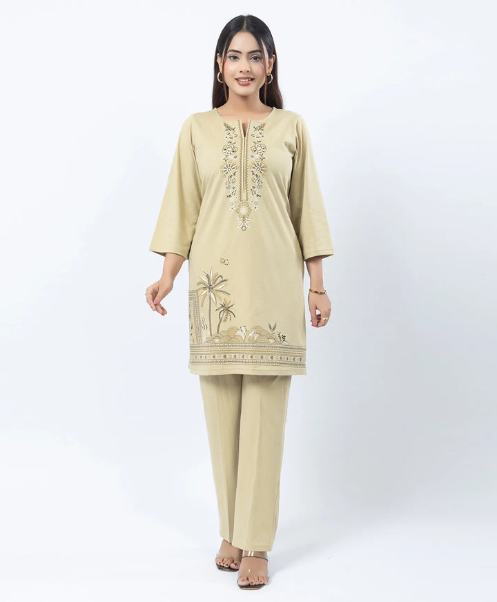 Premium Round Neck Border Printed Kurta Set with Straight-Fit Pants