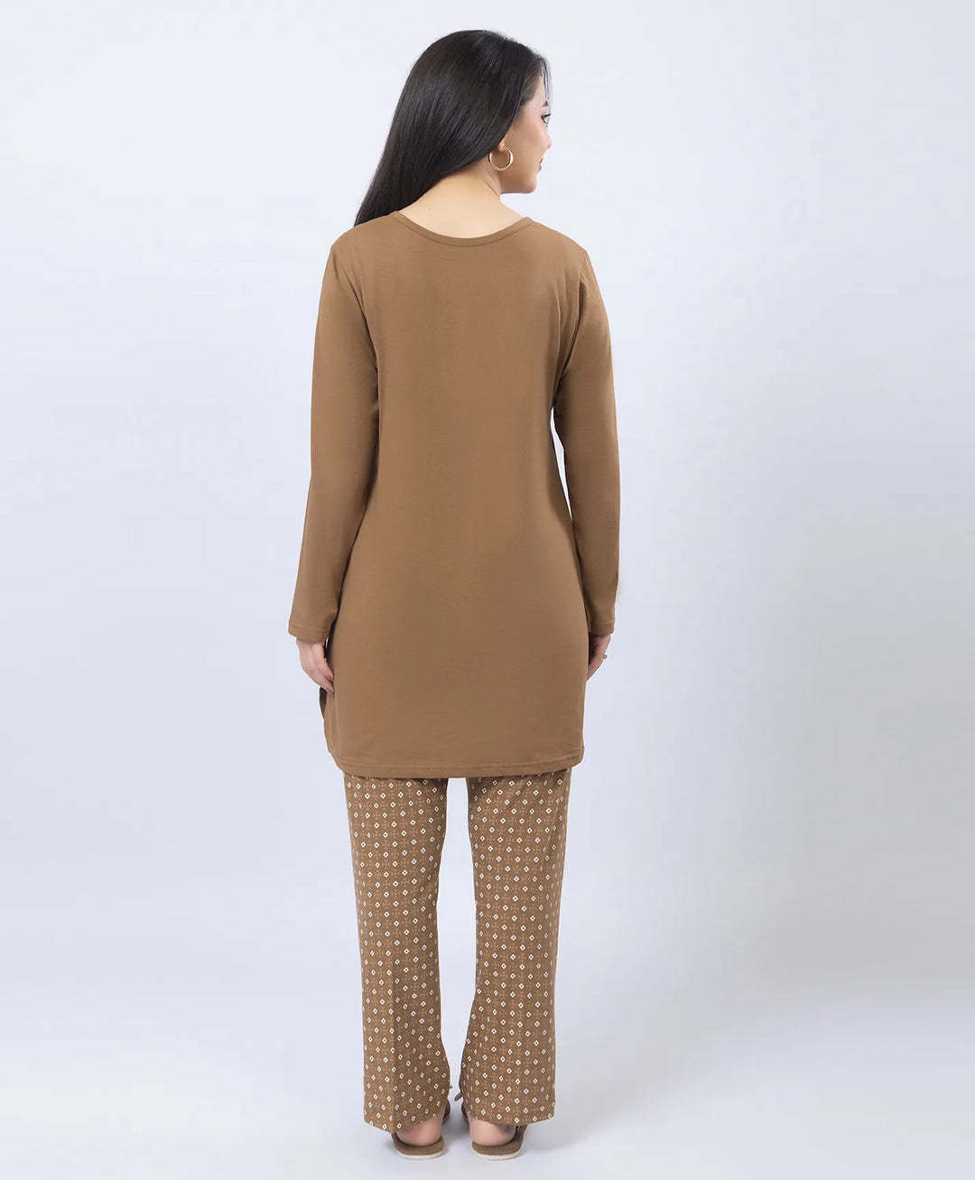 Elegant Printed Round-Neck Night Suit