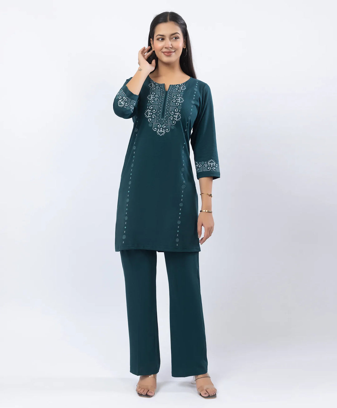 Embroidered-Style Printed Kurta Set