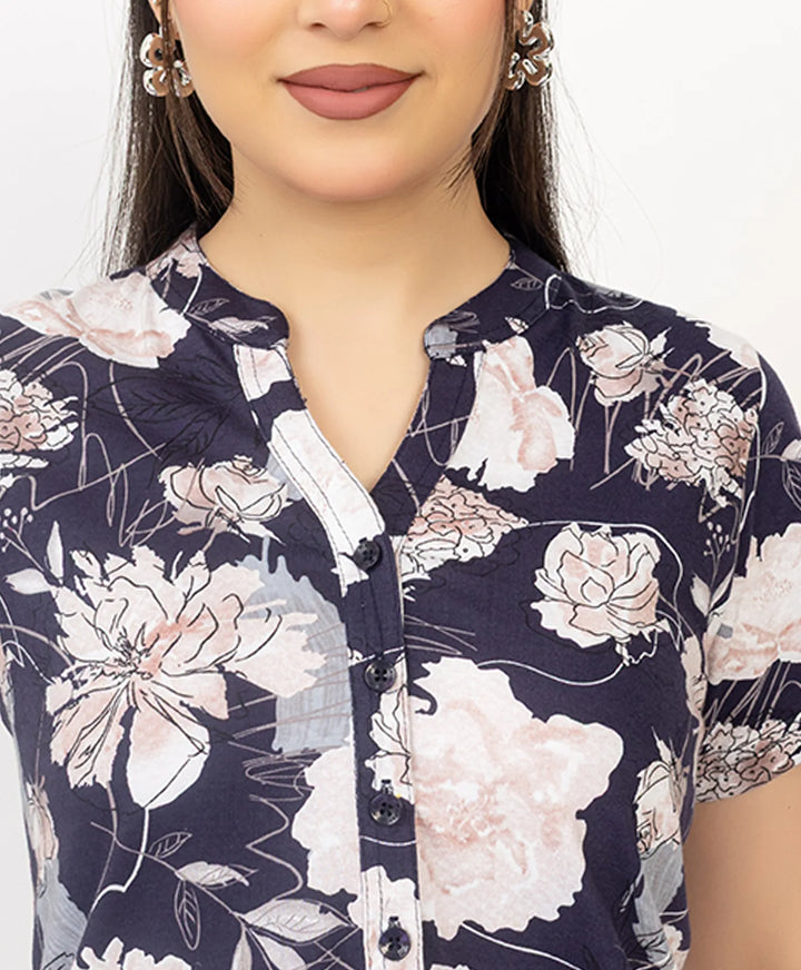 Floral Print Short Sleeve Tunic Kurti