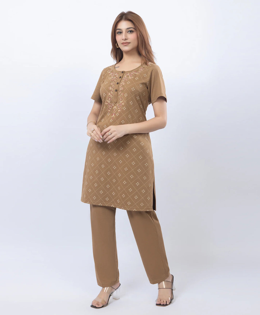 Premium Floral Detail Embroidered Printed Kurta Set