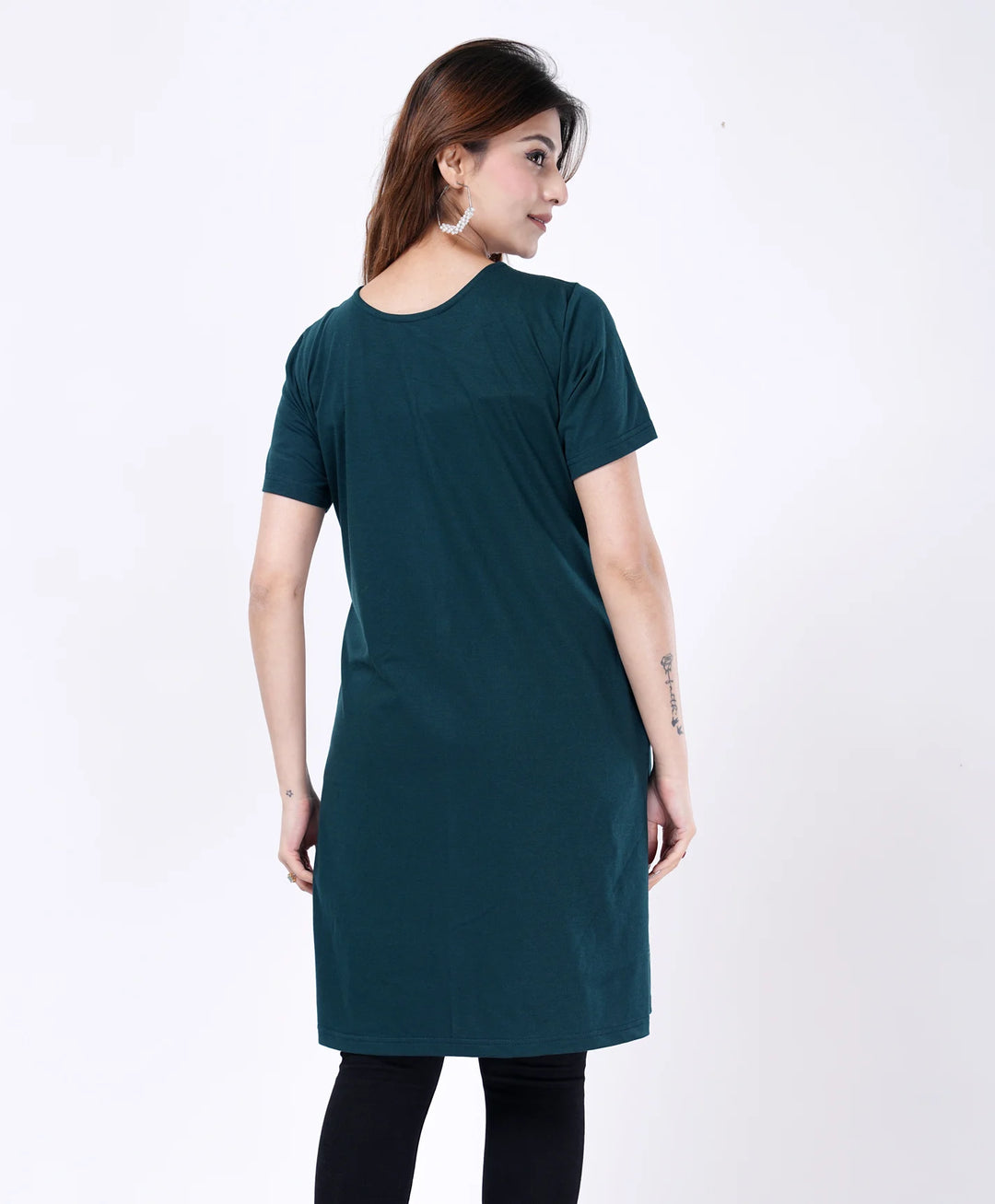 Elegant Printed Button-Neck Straight Long Top