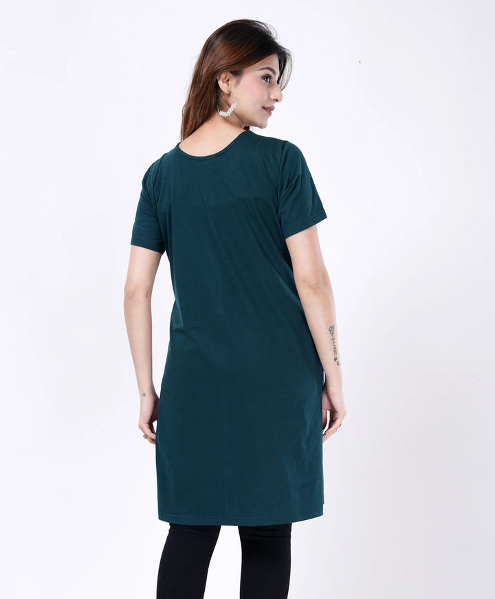 Elegant Printed Button-Neck Straight Long Top