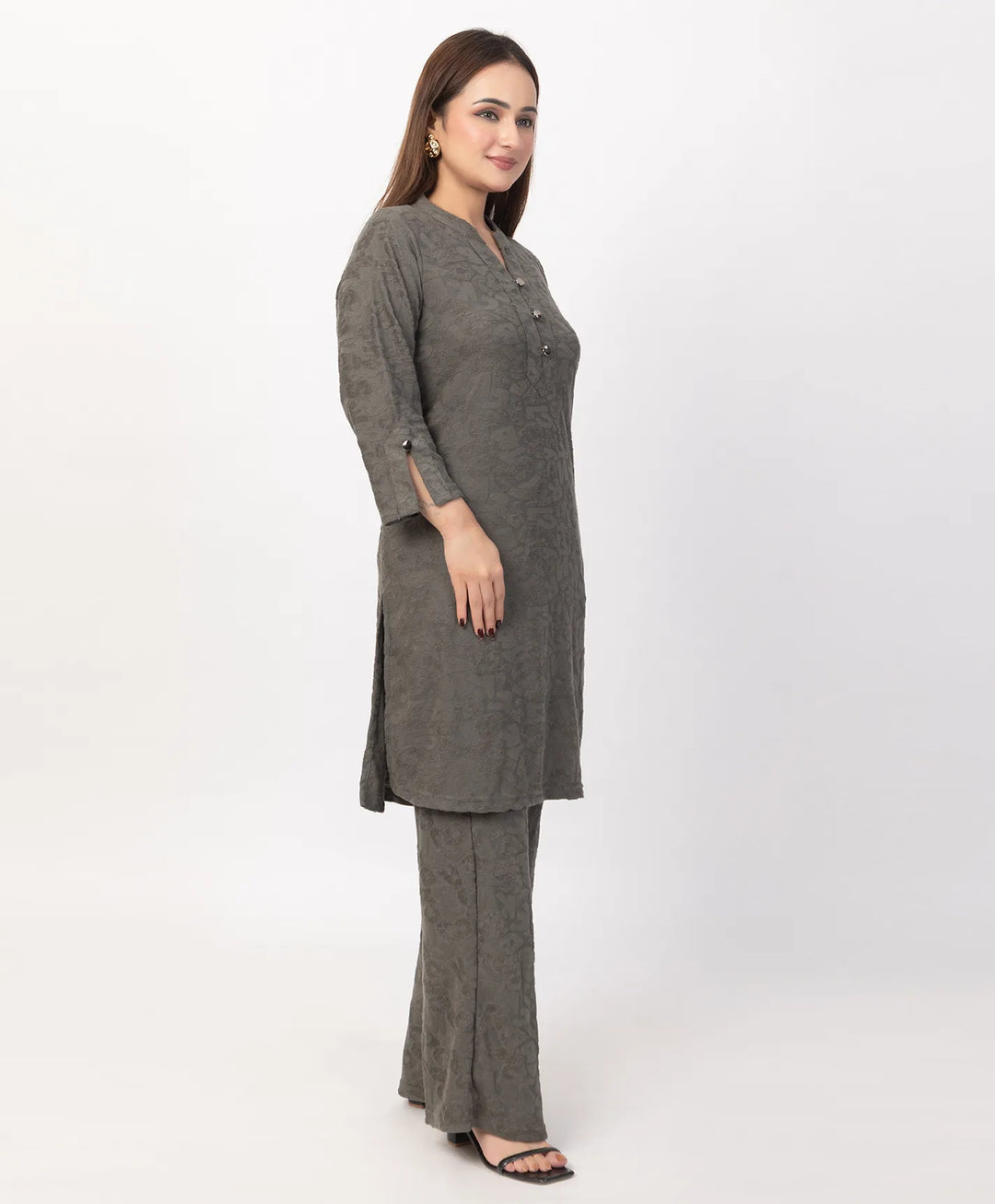 Straight Fit Kurta Set with Buttoned V-Placket & Notched Cuff Sleeves