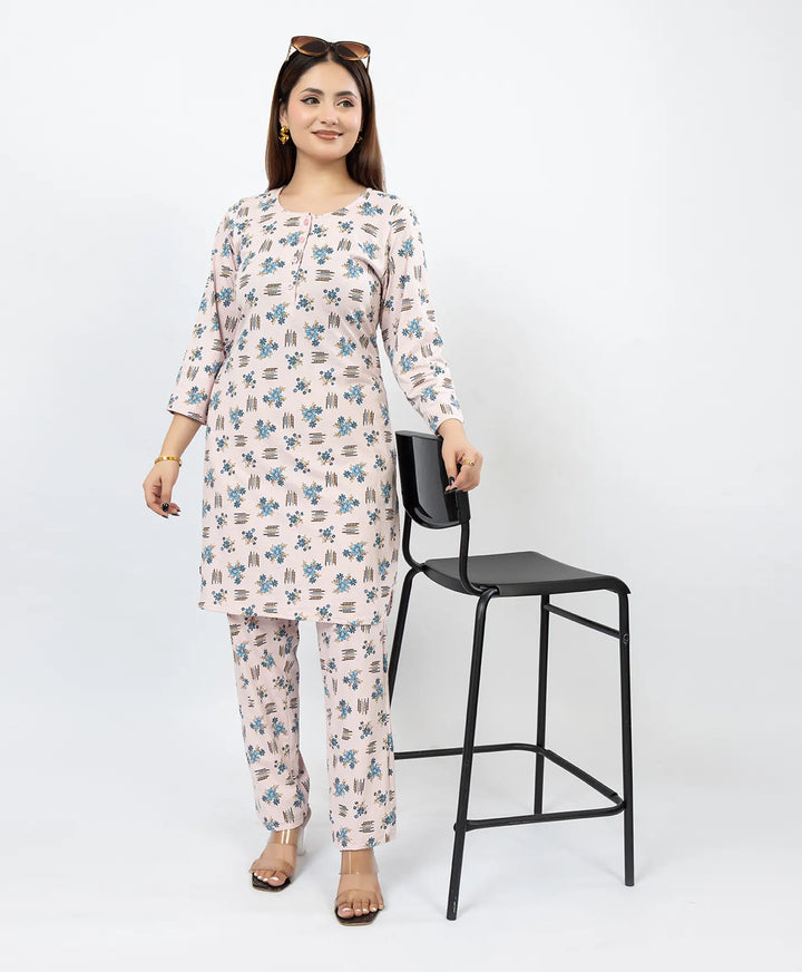 Quarter Sleeve Printed Cotton Kurta with Straight Pant Set