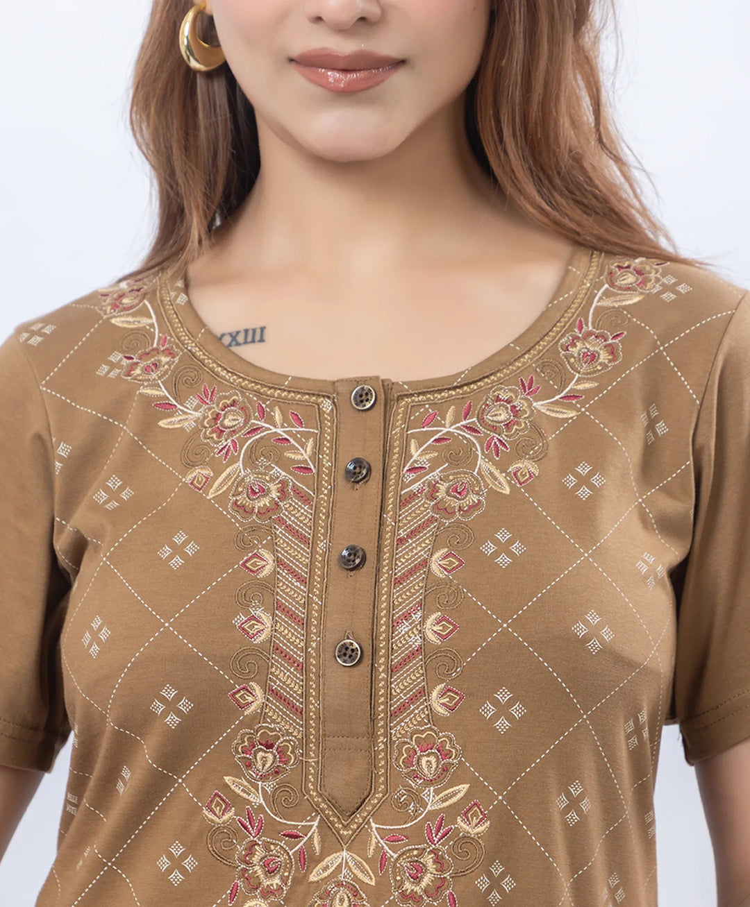 Premium Floral Detail Embroidered Printed Kurta Set