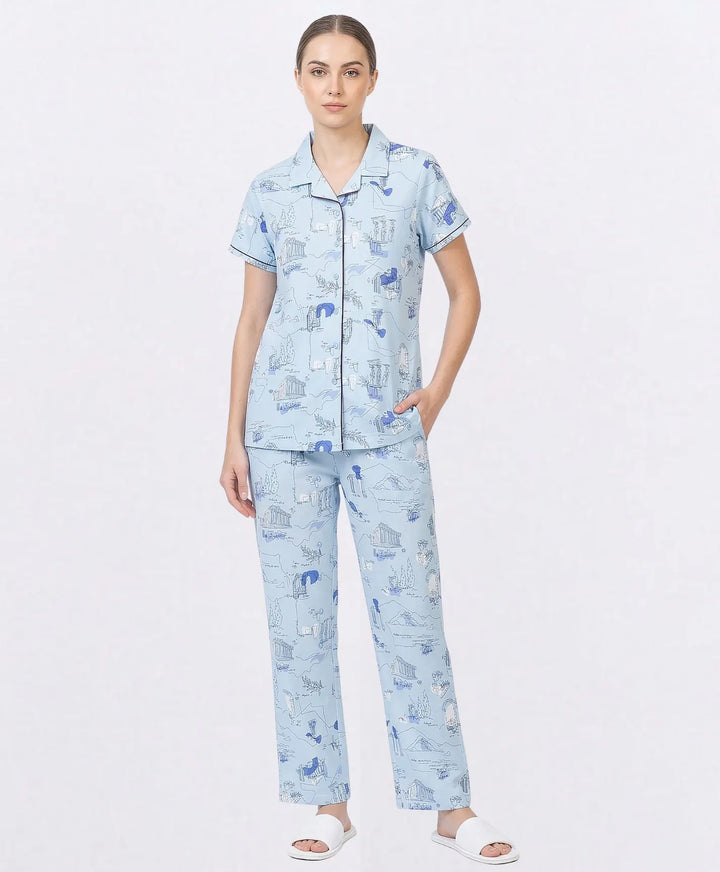 Collared Front Open Nightwear Set